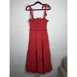 Tuckernuck Pink Smocked Tie Strap Wedding Guest Dress Women's Large Cottagecore